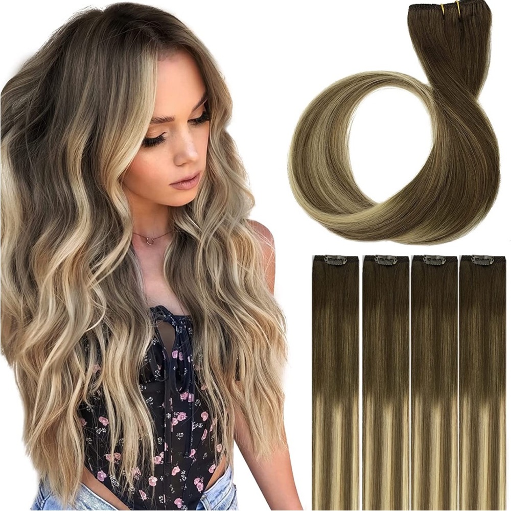 22 inch Clip in Human Hair Extensions, 4pcs 30g,